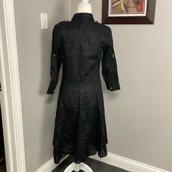 Lauren Ralph Lauren 100% Linen Classic Black Dress Long Sleeve Knee Size Small - Picture 5 of 7